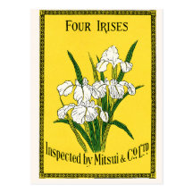 Four Irises Vintage Japanese Silk Label Post Cards