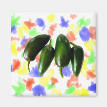 Four Jalapeno Peppers Green Photograph Fridge Magnets