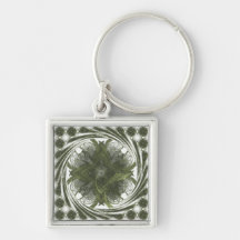 Four Leaf Clover Fractal Swirl Key Chain