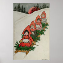 Four Little Girls on a Sledge Posters