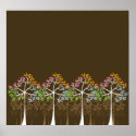 Four Seasons Trees on Brown Poster posters