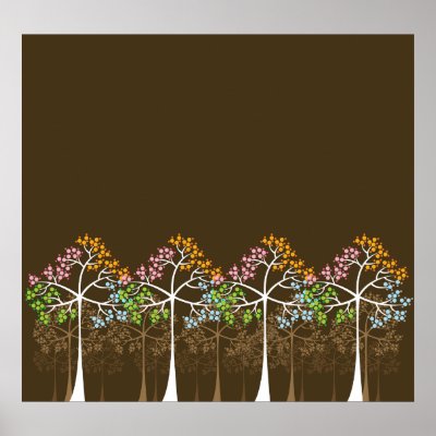 Four Seasons Trees on Brown Poster by fat_fa_tin