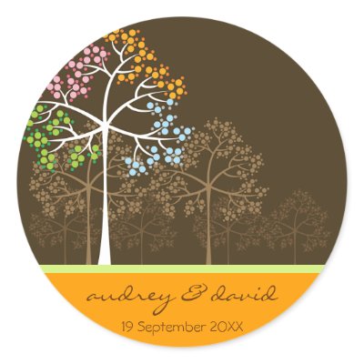 Four Seasons Trees on Brown Seal / Favour / Gift Round Stickers by fat_fa_tin