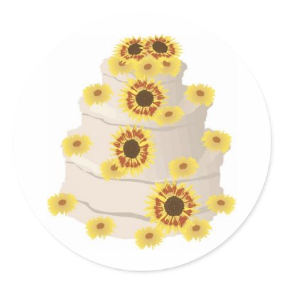 Four Tiered Wedding Cake with Sunflower Trim Round Stickers by White_Wedding