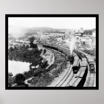 Four Trains Passing Little Falls, NY 1890 Poster