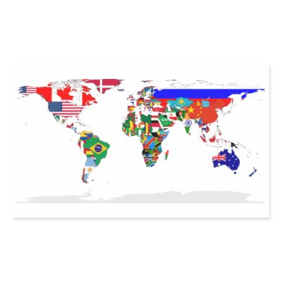 FOUR World Flags Map Rectangle Stickers by abbeyz71