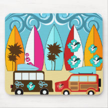 Fourgons hippies surfants sans valeur de plage de  tapis de souris