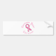 Fourteen Year Survivor (Circle Pink Ribbon) Bumper Stickers