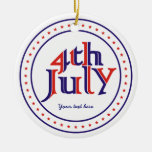 Fourth 4th of July blue red text design ornament