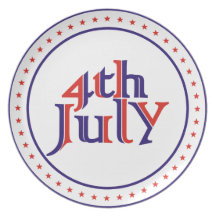 Fourth 4th of July red blue text design Plate