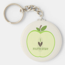 Fourth Grade Teacher Keychain - Green Apple Half