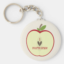 Fourth Grade Teacher Keychain - Red Apple Half