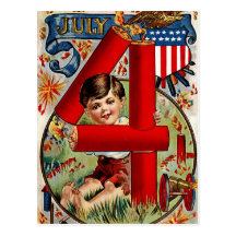 Fourth of July Boy with Fireworks Postcard