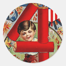 Fourth of July Boy with Fireworks Round Sticker