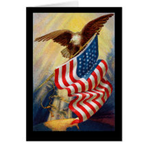 Fourth Of July Flag & Eagle Party Invitation Greeting Cards