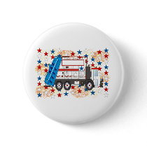 Fourth of July Garbage Truck Pinback Button