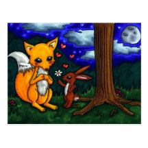 fox and hare love story post cards