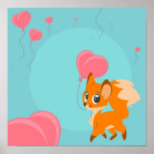 Fox cub with Balloon Poster
