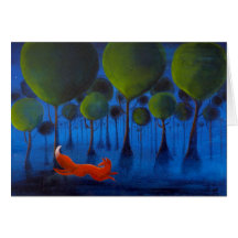 Fox Running In Woodland at Night. Cards