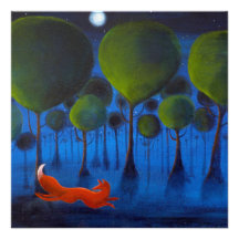 Fox Running In Woodland at Night. Custom Invites