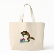 fox with present tote bag