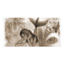 Fractal Background 3D Mermaid Brown Photo Card