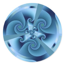 Fractal Blue Accordion Round Stickers