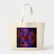 Fractal blue and red rose tote bags