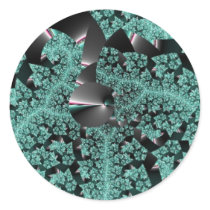 Fractal Digital Broken Green Glass Round Sticker