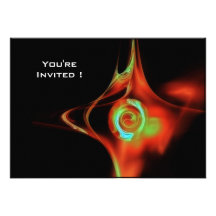 FRACTAL ROSE bright  blue red green black Personalized Invitations