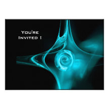 FRACTAL ROSE bright light blue black Invitations