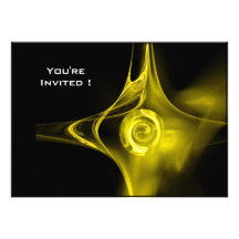 FRACTAL ROSE bright light yellow black Custom Invites
