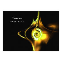 FRACTAL ROSE bright  yellow brown black Personalized Invites