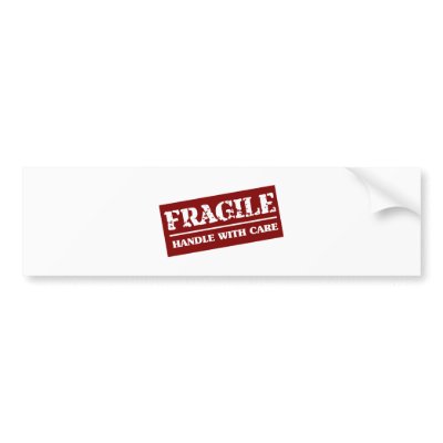 Fragile Handle with Care Item Bumper Sticker by funkymonkeydesigns