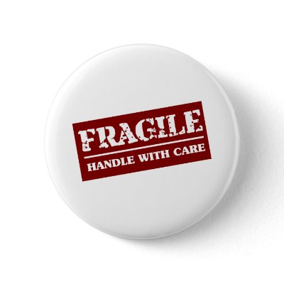 Fragile Handle with Care Item Pinback Button by funkymonkeydesigns