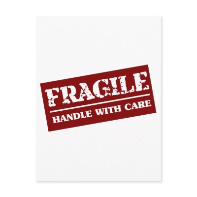 Fragile Handle with Care Item Postcard by funkymonkeydesigns