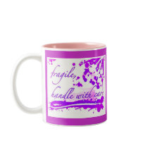 fragile handle with care purple mug