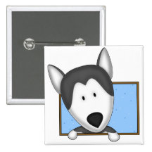 Framed Cartoon Siberian Husky Buttons