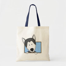 Framed Cartoon Siberian Husky Tote Bag