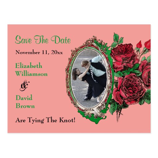 Framed Photo & Roses Save The Date Postcards