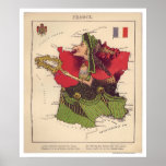 France Caricature Map 1868 Print
