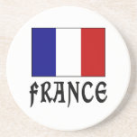 France Flag & Word Black Beverage Coasters