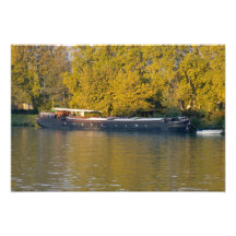 France, Rhone River, near Avignon, barge along Photographic Print