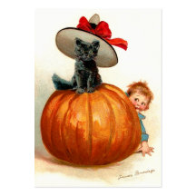 Frances Brundage: Black Cat, Pumpkin and a Boy Business Cards