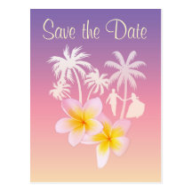 Frangipani save the date wedding announcement postcard