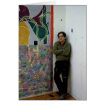 Frank Stella  beside one of his works Card