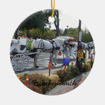 Frankenmuth Michigan White Horse Carriage Autumn Christmas Ornament