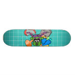 Frankenstein monkey girl in green on blue tile skateboard