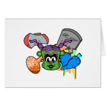 Frankenstein monkey girl in green on white cards