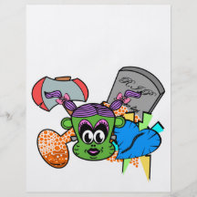 Frankenstein monkey girl in green on white custom flyer
